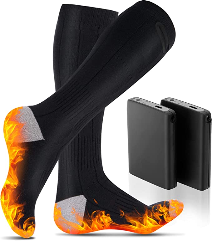 FirstE Heated Socks for Women Men Rechargeable Washable Electric Socks, 5000mAh Foot Warmer Heat Holders, Best Gift Choice Heated Socks for Winter Outdoor Skiing Hunting Camping