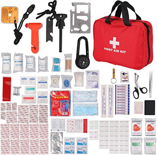 Justech First Aid Kit Upgraded 242PCs Travel Medical Kit Emergency Survival Kit with Thermal Blanket Carabiner Bracelet Compass and More for Home Camping Hiking Travel or Adventures