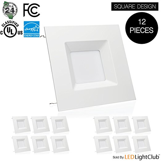 (12 Pack)- 6-inch LED Square Downlight Trim, 15W (100W Replacement), Square Recessed Light, Dimmable, 5000K (Day Light), 1040LM, ENERGY STAR, Retrofit LED Recessed Lighting Fixture