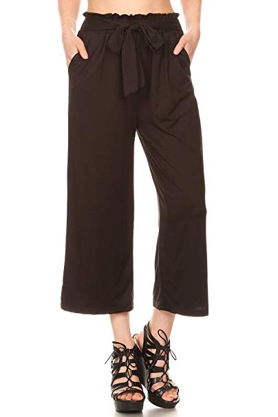 ShoSho Womens Paper Bag Waist Cropped Pants Casual Wide Leg with Pockets