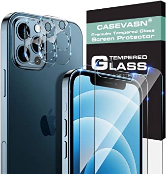 [4 Pack] 2 Pack Tempered Glass Screen Protector  2 Pack Camera Lens Protector Compatible with iPhone 12 Pro (6.1"), [9H Hardness] Ultra-Thin Clear Scratch-Resistant [Bubble Free] [Case Friendly]