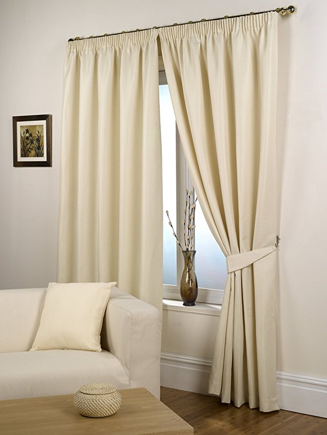Impressions Waffle Natural Fully Lined Readymade Curtain Pair 90x90in(228x228cm)