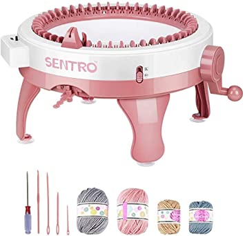 Knitting Machine, 48 Needles Knitting Loom Machine with Row Counter, Smart Weaving Loom Knitting Round Loom, Knitting Board Rotating Double Knit Loom Machine Kit for Adults and Kids （with Wool）
