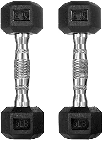 PAPABABE Dumbbells Free Weights Dumbbells Weight Set Rubber Coated cast Iron Hex Black Dumbbell Pair