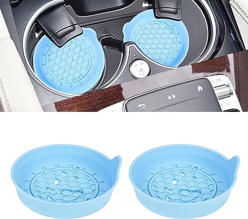 Amooca Automotive Cup Holders Universal Car Cup Coaster Waterproof Non-Slip Sift-Proof Spill Holder Car Interior Accessories 2 Pack Light Blue