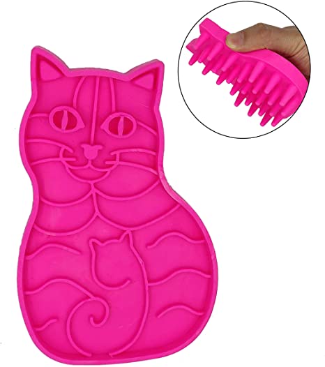KIRTI Groom Brush,Massag Brush for Dogs, Cats, Small Animals and Pets with Short Hair Grooming Bathing Massaging and Deshedding Silicone Brush,Soft Rubber Bristles Vibrant Pink