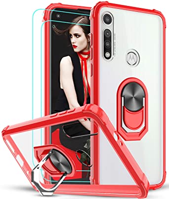 LeYi Case for Motorola Moto G Fast Case with Tempered Glass Screen Protector [2 Pack], Clear Ring Holder Military Air Cushion Shockproof Silicone Hard Phone Cover for Moto G Fast Red