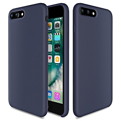 iPhone 8 Plus Case, iPhone 7 Plus Case, TOTU Liquid Silicone Gel Rubber Shockproof Case with Soft Microfiber Cloth Lining Cushion for iPhone 8 Plus/iPhone 7 Plus - Midnight Blue