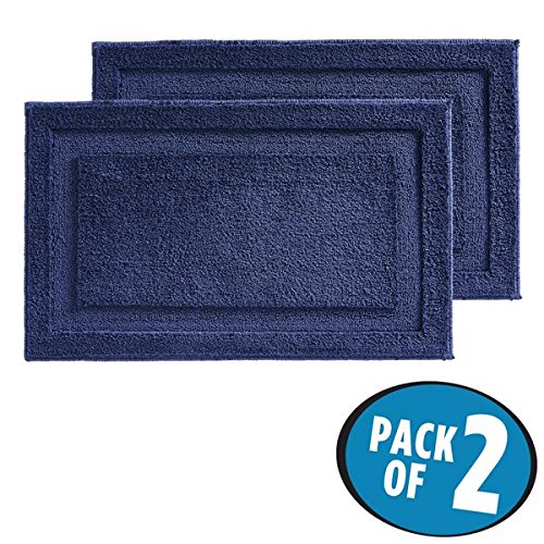 mDesign Microfiber Polyester Non-Slip Bathroom Accent Rug or Shower Mat for Bathroom, Vanity, Bathtub, or Shower - Pack of 2, 34" x 21", Navy