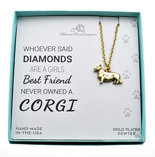 Corgi charm in 24K gold plated pewter on a 18" gold stainless steel cable chain with two inch extender. Corgi gifts. Corgi jewelry.