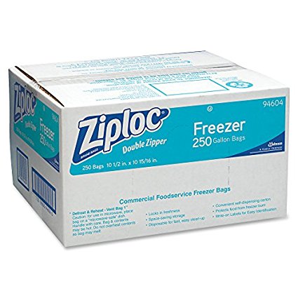 Ziploc 94604 Double-Zipper Freezer Bags, 1gal, 2.7mil, Clear w/Label Panel (Case of 250)