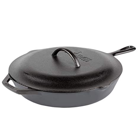 Lodge Seasoned Cast Iron Skillet - 12 Inch Ergonomic Frying Pan with Assist Handle with Cast Iron Cover