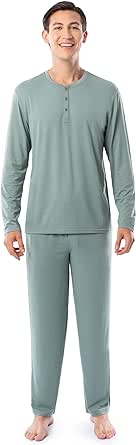 Fruit of the Loom Men's 360 Stretch Long Sleeve Henley Top and Pant Sleep Pajama Set