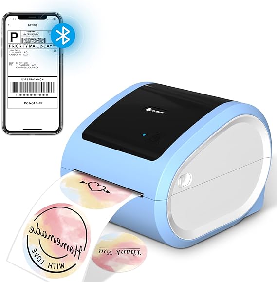 Phomemo Bluetooth Shipping Printer- D520-BT Thermal Label Printer 4x6 Printer for Small Business & Packages, Barcode, Address Labels, Postage, Compatible with Shopify, FedEx, Ebay, Etsy, Blue