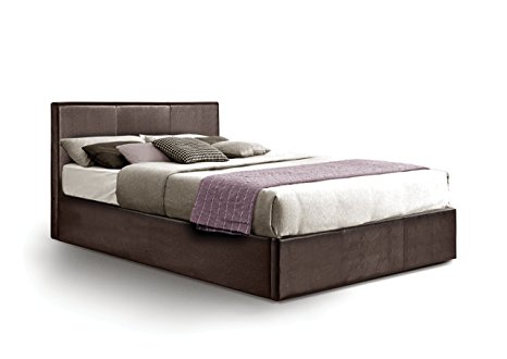 Ottoman Double Storage Bed Upholstered in Faux Leather, 4ft 6, Brown