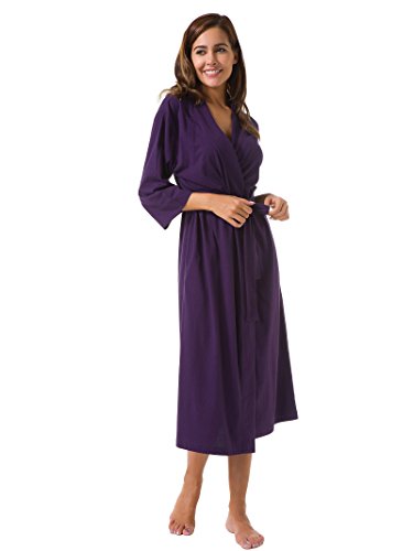 SIORO Women's Kimono Robes Cotton Lightweight Robe Long Knit Bathrobe Soft Sleepwear V-Neck Ladies Nightwear