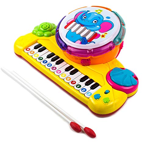 Toysery Multi-Functional Educational Drum Toy Set for Kids with Two Drumsticks - Piano Toys for Toddler - Sparkling Lights & Music