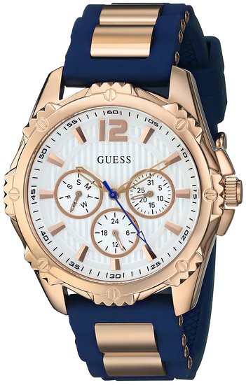 GUESS Women's U0325L8 Sporty Multi-Function Comfortable Navy Blue Silicone Strap Watch