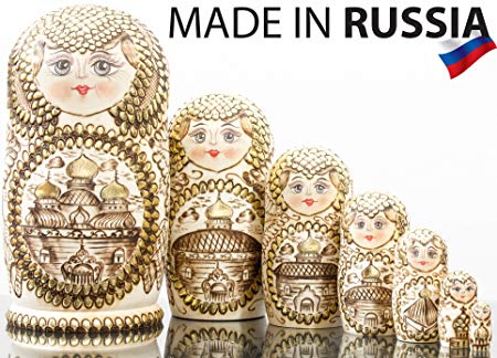 Russian Nesting Doll - "Golden Domes of Russia" - Hand Painted in Russia -- BIG SIZE - Traditional Matryoshka Babushka - 7 pieces
