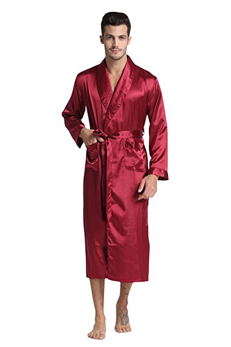 TONY & CANDICE Men's Long Classic Satin Charmeuse Robe