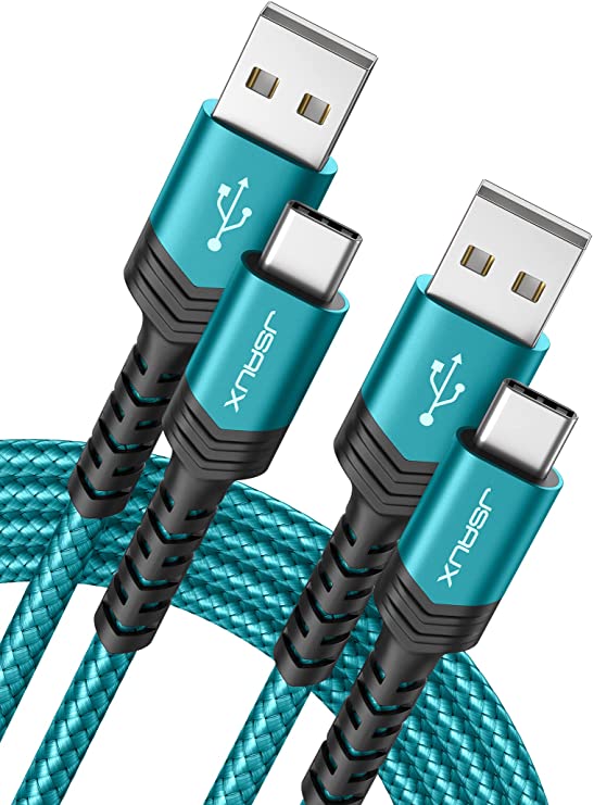 USB Type C Cable 3A Fast Charging [2-Pack 3.3ft], JSAUX USB-A to USB-C Charge Braided Cord Compatible with Samsung Galaxy S10 S9 S8 S20 Plus A51 A11,Note 10 9 8, PS5 Controller, USB C Charger -Green