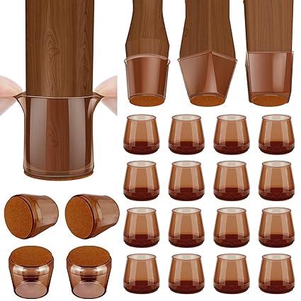 BALEINE 16 Pack Silicone Chair Leg Floor Protectors, Stool Leg Protectors Cap, Non-Slip Chair Leg Caps for Hardwood Floors (Brown & Large, 16 Pack)