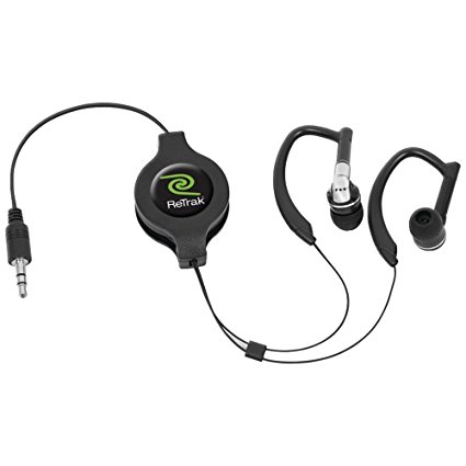 Retrak Retractable Ear-Wrap Stereo Earphones, Black (ETAUDIOWRP)