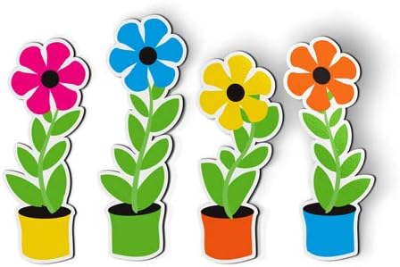 AK Wall Art Flowers in Pots Cute Set of 4 - Magnets - Flexible Waterproof - Fridge Locker - Select Size