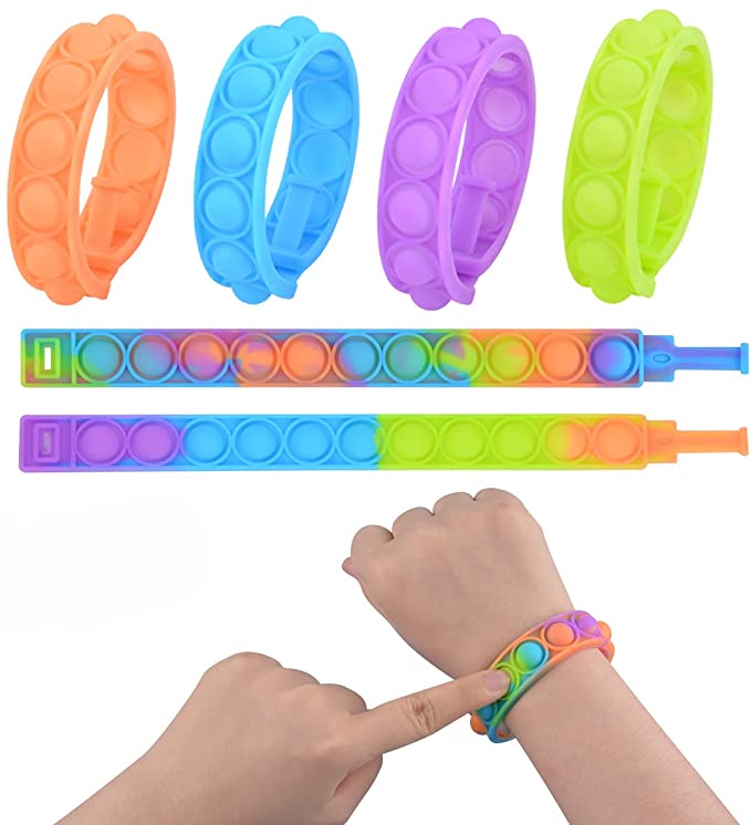 Push Pop Bubble Wristband Fidget Toys, Set of 6 Wearable Autism Special Needs Stress Reliever ,Hand Finger Press Silicone Bracelet Toy for Kids and Adults (Multicolor-6)