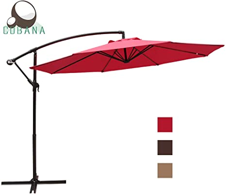 COBANA 10 Ft Patio Cantilever Offset Market Hanging Outdoor Umbrella with Crank Lift & Cross Base, Red