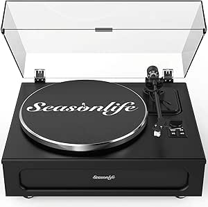 Record Player High Fidelity Turntable for Vinyl Records Built-in 4 Stereo Speakers All-in-One Vinyl Player Belt Drive Turn table MM Cartridge ATN-3600L Stylus 33 45 Speed BT Wireless Classic Black