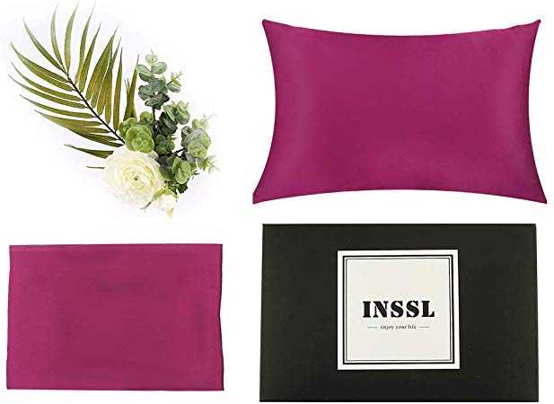 INSSL Silk Pillowcase Best Christmas Gift for Women, Blissy Silk Pillowcase for Hair and Skin and Stay Comfortable and Breathable During Sleep. (Wine Red, 20"×36")