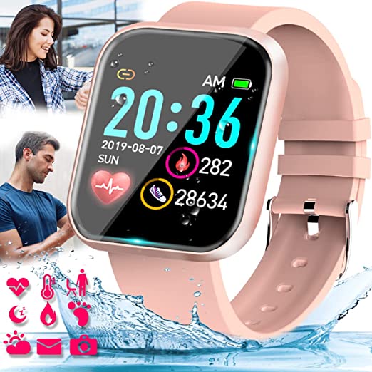 Pradory Smart Watch, Fitness Watch Activity Tracker with Blood Pressure Heart Rate Monitor IP67 Waterproof Bluetooth Smartwatch for iOS Phones Android, Touch Screen Sports Tracker Watch Women Pink