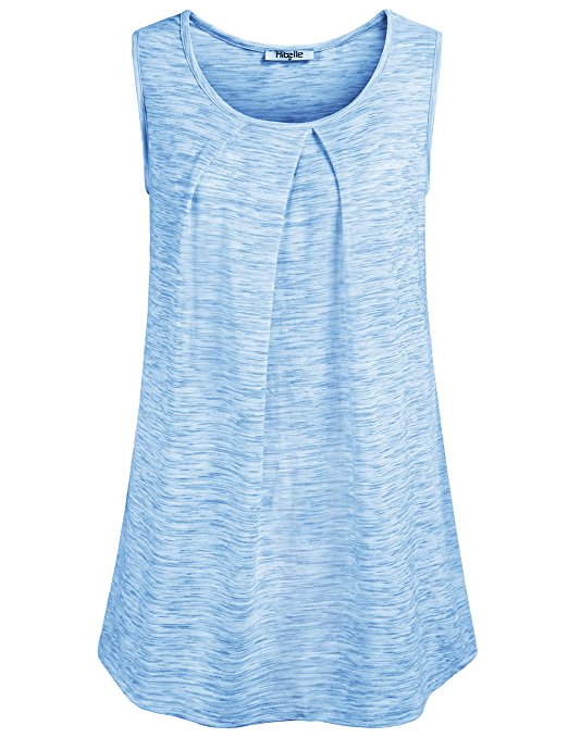 Hibelle Women's Scoop Neck Sleeveless Pleated Front Relaxed Fit Tank Top
