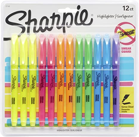 Sharpie 27145 Pocket Highlighters, Chisel Tip, Assorted Colors, 12-Count