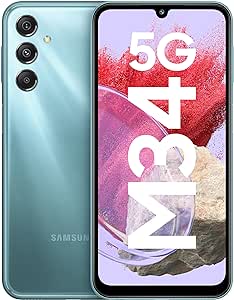 Samsung Galaxy M34 5G (Wasserfallblau, 6 GB, 128 GB), 120 Hz SamOLED-Display, 50 MP Triple No Shake Cam, 6000 mAh Akku, 4 Gen OS Upgrade und 5 Jahre Sicherheitsupdate, 12 GB RAM mit RAM   Android 13,