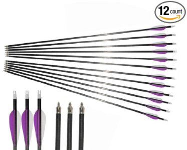 Hunter Colored Fletched Carbon Arrows with Replaceable Tips for Recurve and Compound Bow 12-pack