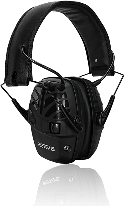 Retevis Ear Muffs for Shooting Range,85dB Electronic Auto Hearing Protection Muff,Noise Reduction Ear Protection Slim Volume Adjustable,with 3.5mm Audio Jack and MP3 Cable ( 1 Pack Black)