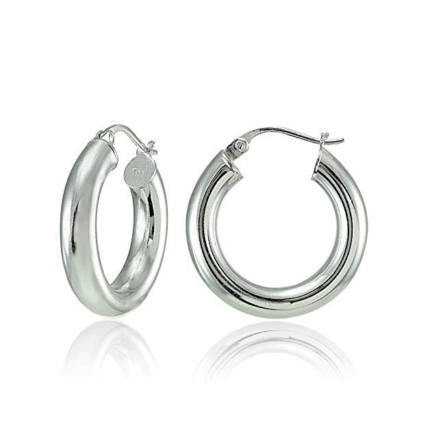 Hoops & Loops - Sterling Silver 4mm High Polished Click Top Hoop Earrings in Sizes 15mm - 25mm | Sterling Silver, Yellow & Rose Gold Flash Plated