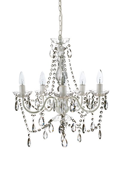 The Original Gypsy Color 5 Light Medium Crystal Chandelier H21" W19", White Metal Frame with Clear Acrylic Crystals