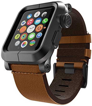 LUNATIK EPIK Aluminum Case and Leather Strap for Apple Watch Series 1, Black/Brown