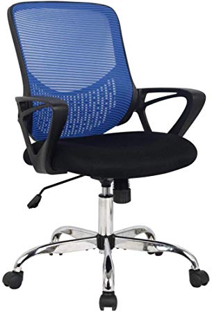 Hodedah Mid Back Mesh Office Chair with Adjustable Height, Blue