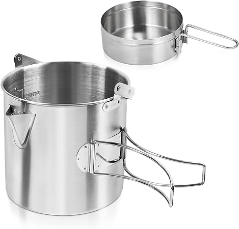ATPWONZ 1L Camping Pot Camping Cooking Set,Multifunctional Camping Cookware,Stainless Steel Camping Pot with Foldable Handle for Outdoor Camping Hiking