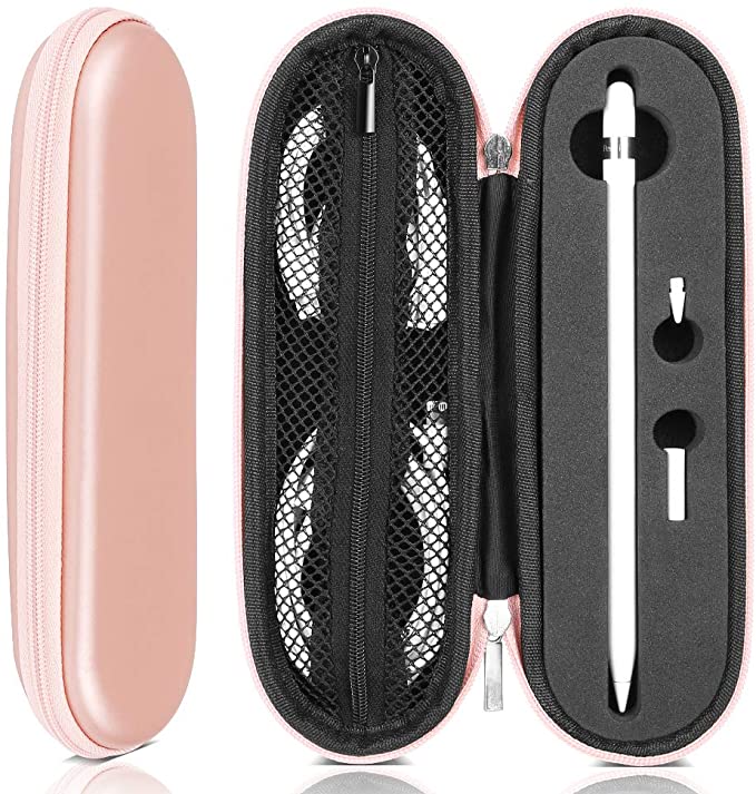 TITACUTE Compatible with Apple Pencil Case, Eva Hard Shell Pen Case Holder for Apple Pencil 1st 2nd Gen Case Dual Zipper iPencil Protective Carrying Case Holder for iPad Pen Tip & Adapter Rose Gold