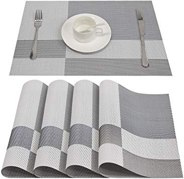 Top Finel Placemats for Dining Table,PVC Table Mats Set of 4,Place Mats Non-Slip Heat Resistant Washable,Grey