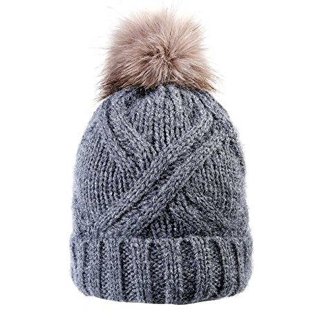 HIG Women's Winter Knitted hat Beanie Plushy Winter Ski Cap Hats