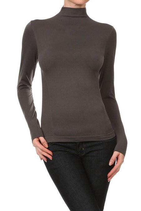 Women's Long Sleeve Layering Mock Turtleneck Top - One Size