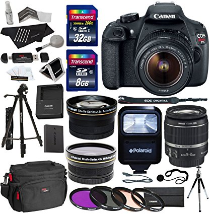Canon EOS Rebel T5 EF-S 18-55mm f/3.5-5.6 IS STM Lens   Polaroid .43 Wide Angle & Telephoto Lens   Transcend 32GB 8GB Memory Cards   Filter Set   Flash   57" Tripod   Ritz Gear Bag   Accessory Bundle