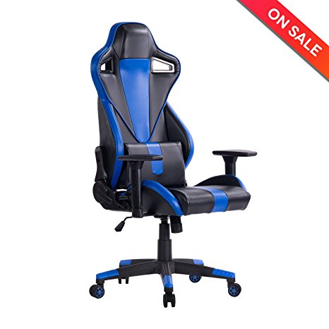 KILLABEE Racing Style Gaming Chair - 180° Back Adjustment Ergonomic High Back E-Sports Executive Computer Desk Leather Office Chair with 3-D Arms and Detachable Lumbar Support