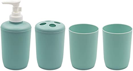 TOPSKY 4-Pieces Bathroom Accessies Set - Soap Dispenser, Tooth Brush Holder, Tumbler (Green)